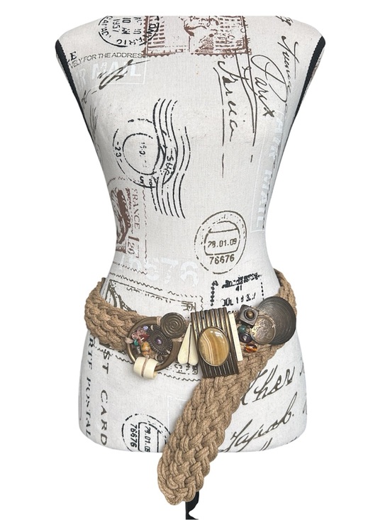Marjorie Baer Accessories - Vintage Marjorie Baer Muti-Media/Metal Boho Woven Fiber Belt